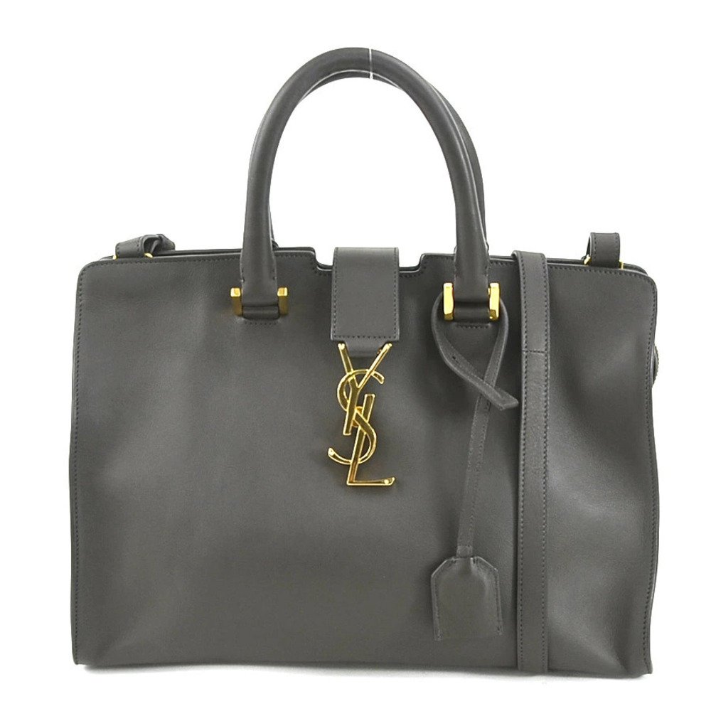 Saint Laurent Baby Cabas 2way Shoulder Bag leather dark gray gold